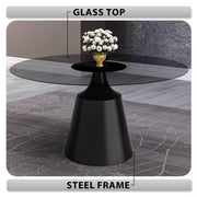 Prynn Modern Round Dining Table with a Sintered Stone/Glass Top in Stainless Steel - Elax Furniture