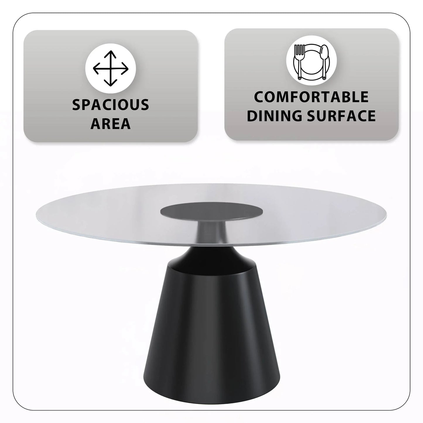 Prynn Modern Round Dining Table with a Sintered Stone/Glass Top in Stainless Steel - Elax Furniture