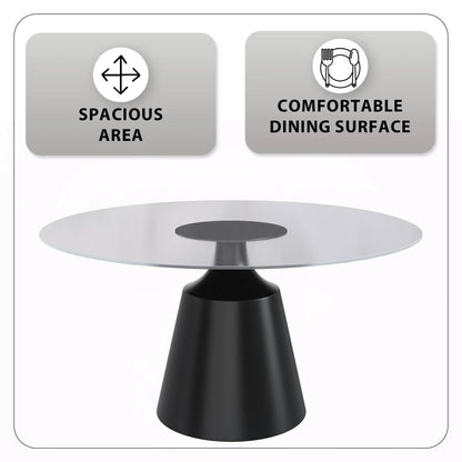Prynn Modern Round Dining Table with a Sintered Stone/Glass Top in Stainless Steel - Elax Furniture