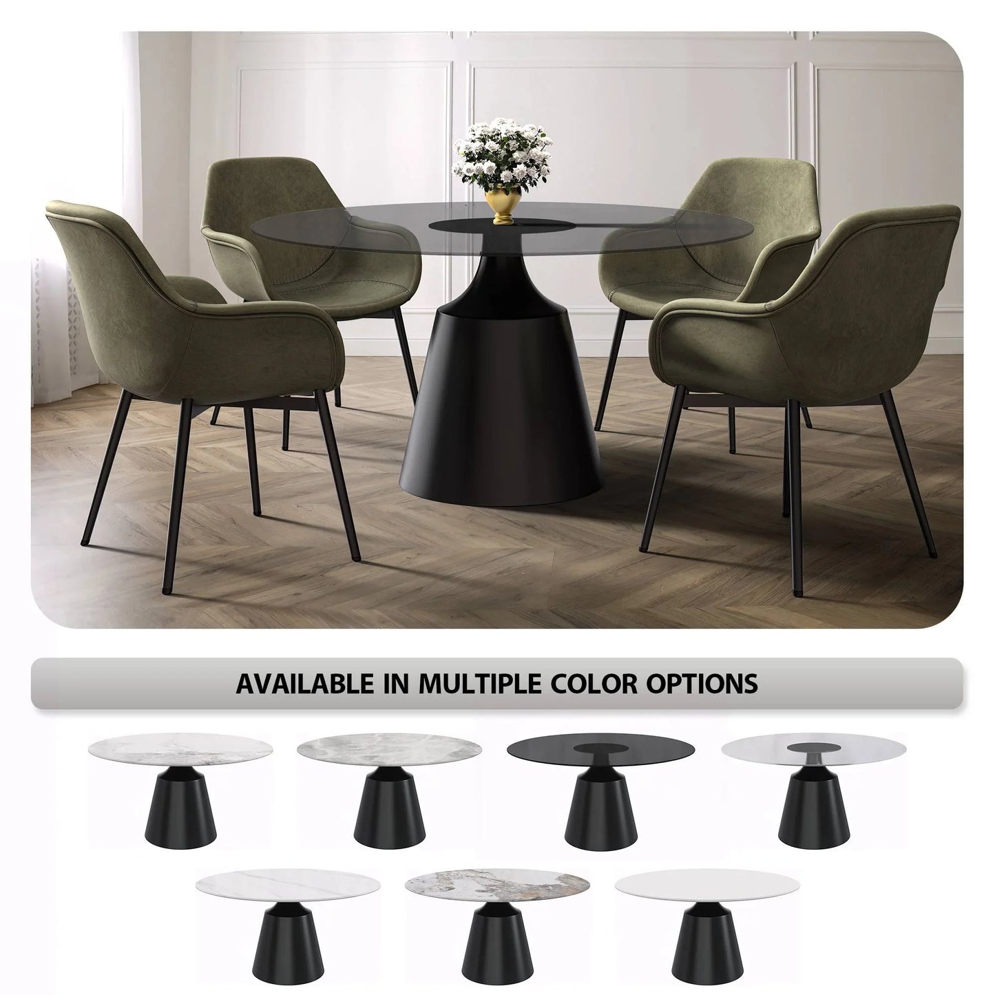 Prynn Modern Round Dining Table with a Sintered Stone/Glass Top in Stainless Steel - Elax Furniture