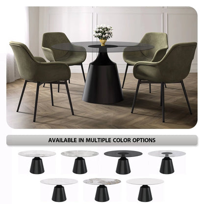Prynn Modern Round Dining Table with a Sintered Stone/Glass Top in Stainless Steel - Elax Furniture