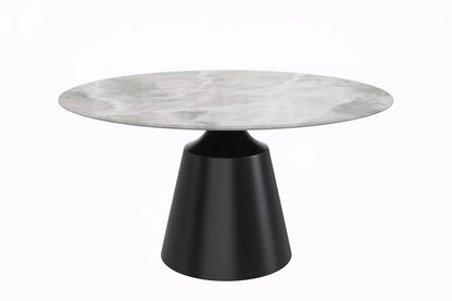 Prynn Modern Round Dining Table with a Sintered Stone/Glass Top in Stainless Steel - Elax Furniture