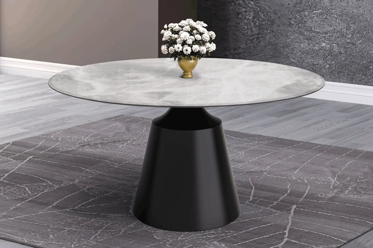 Prynn Modern Round Dining Table with a Sintered Stone/Glass Top in Stainless Steel - Elax Furniture
