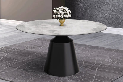 Prynn Modern Round Dining Table with a Sintered Stone/Glass Top in Stainless Steel - Elax Furniture