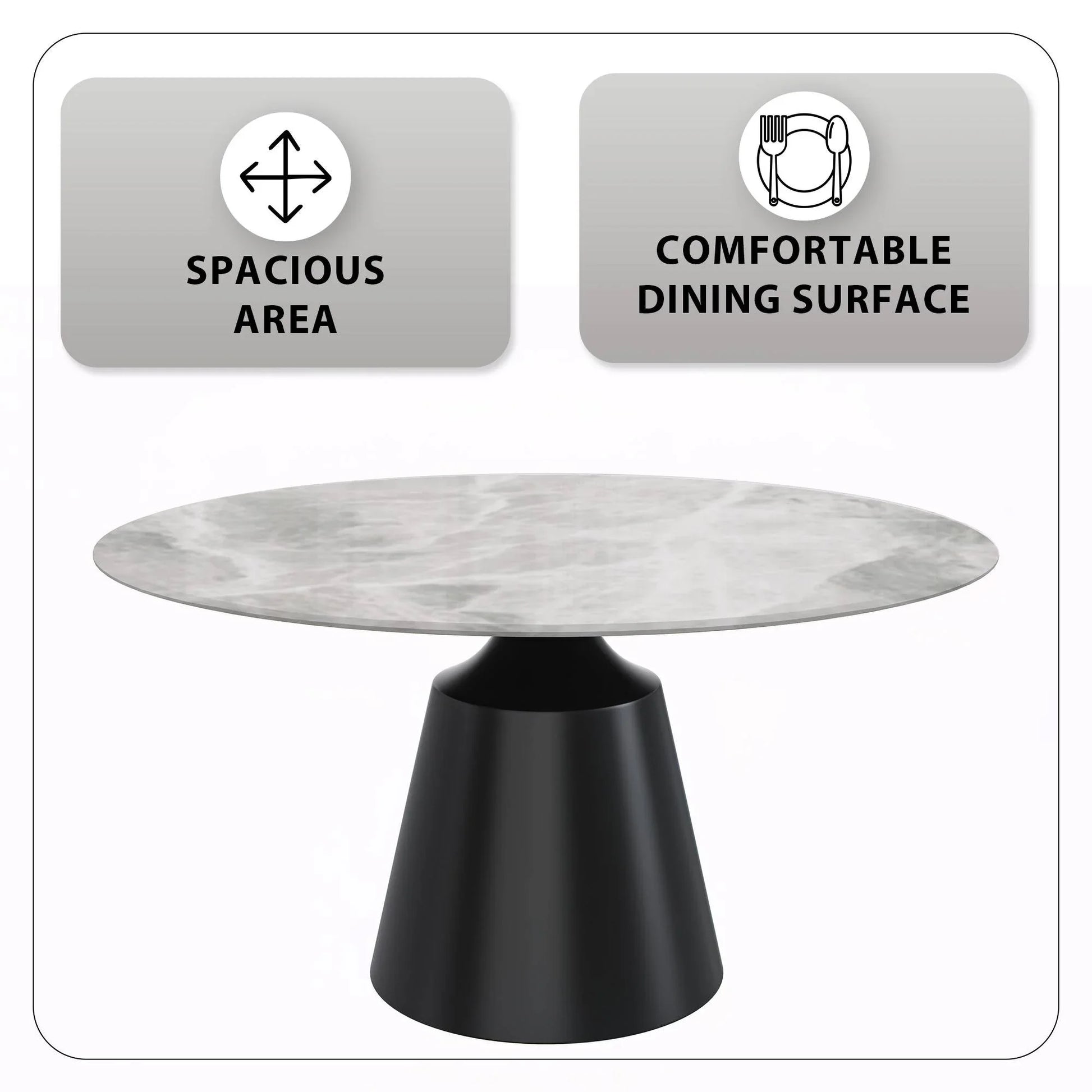 Prynn Modern Round Dining Table with a Sintered Stone/Glass Top in Stainless Steel - Elax Furniture