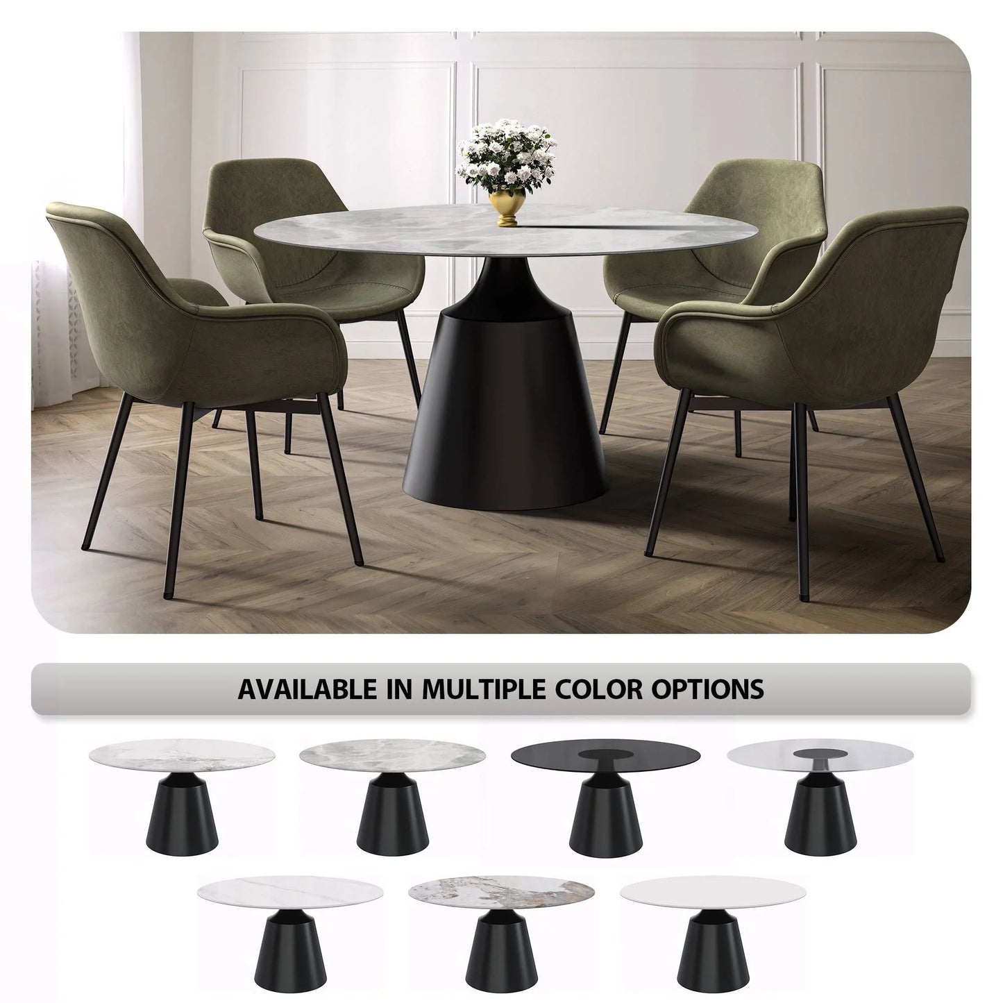Prynn Modern Round Dining Table with a Sintered Stone/Glass Top in Stainless Steel - Elax Furniture