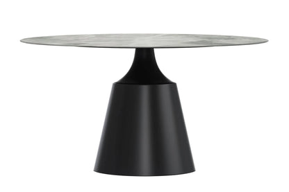 Prynn Modern Round Dining Table with a Sintered Stone/Glass Top in Stainless Steel - Elax Furniture