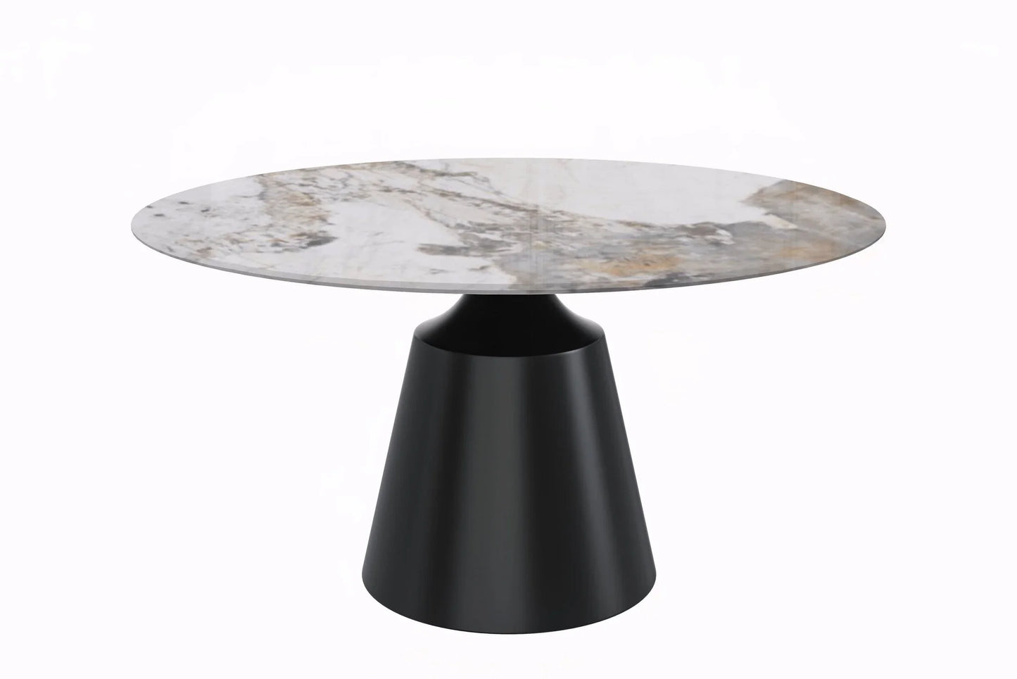 Prynn Modern Round Dining Table with a Sintered Stone/Glass Top in Stainless Steel - Elax Furniture