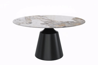 Prynn Modern Round Dining Table with a Sintered Stone/Glass Top in Stainless Steel - Elax Furniture