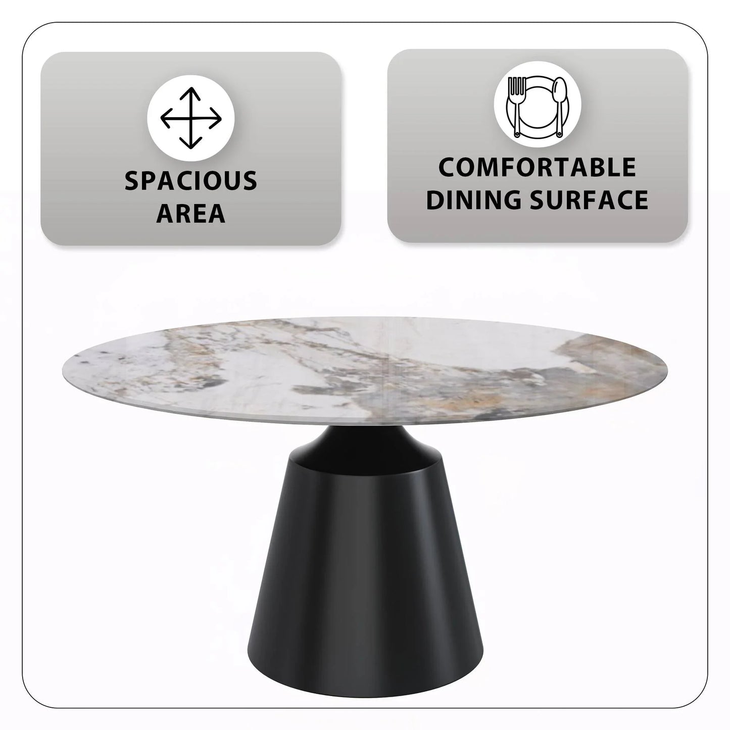 Prynn Modern Round Dining Table with a Sintered Stone/Glass Top in Stainless Steel - Elax Furniture
