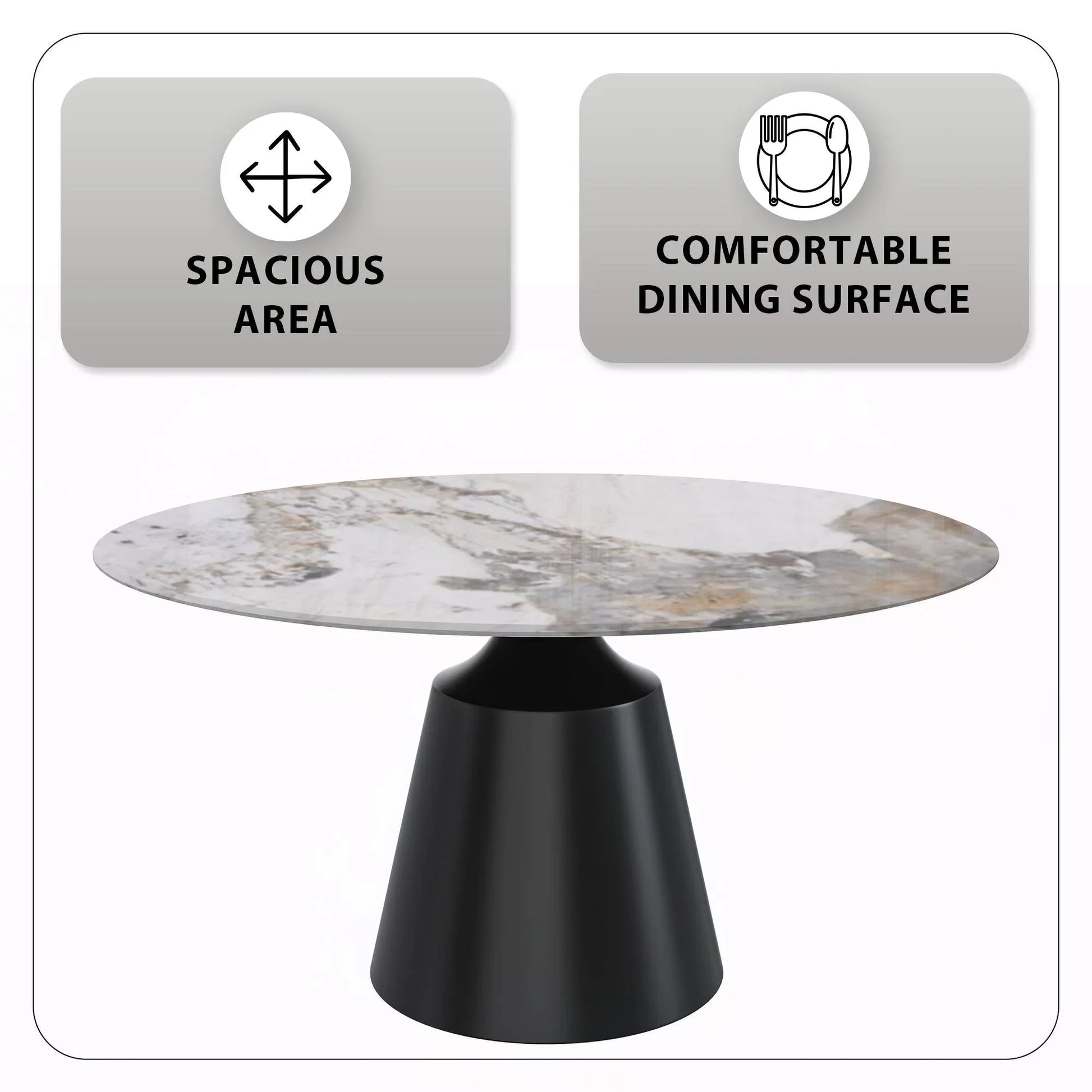 Prynn Modern Round Dining Table with a Sintered Stone/Glass Top in Stainless Steel - Elax Furniture