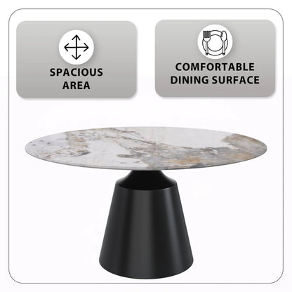 Prynn Modern Round Dining Table with a Sintered Stone/Glass Top in Stainless Steel - Elax Furniture