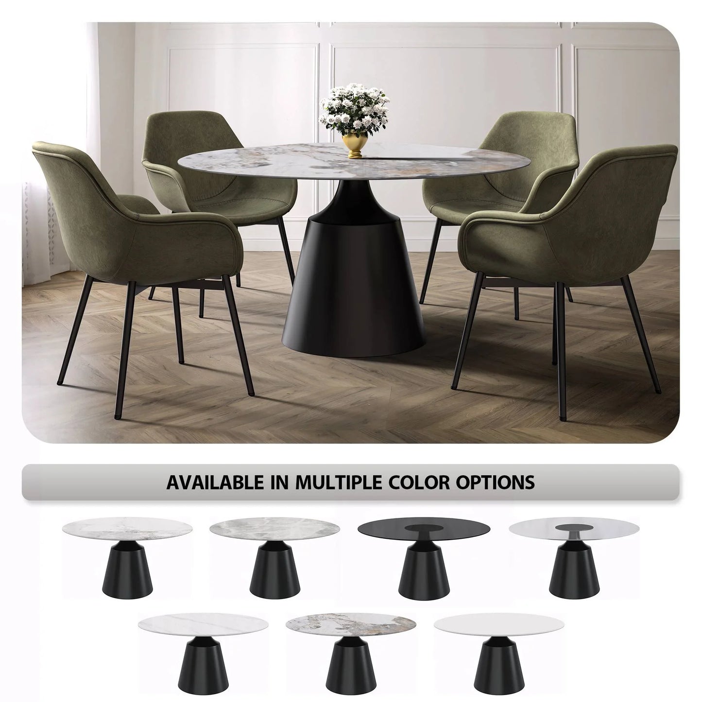 Prynn Modern Round Dining Table with a Sintered Stone/Glass Top in Stainless Steel - Elax Furniture