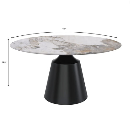Prynn Modern Round Dining Table with a Sintered Stone/Glass Top in Stainless Steel - Elax Furniture
