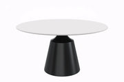 Prynn Modern Round Dining Table with a Sintered Stone/Glass Top in Stainless Steel - Elax Furniture