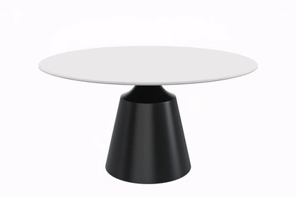 Prynn Modern Round Dining Table with a Sintered Stone/Glass Top in Stainless Steel - Elax Furniture