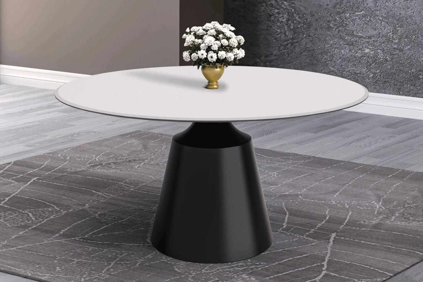 Prynn Modern Round Dining Table with a Sintered Stone/Glass Top in Stainless Steel - Elax Furniture