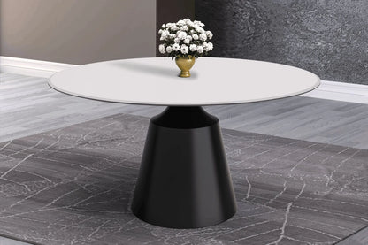 Prynn Modern Round Dining Table with a Sintered Stone/Glass Top in Stainless Steel - Elax Furniture