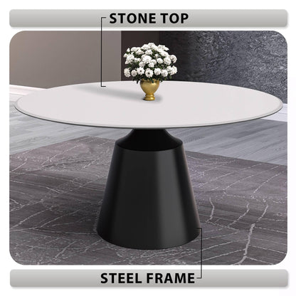 Prynn Modern Round Dining Table with a Sintered Stone/Glass Top in Stainless Steel - Elax Furniture