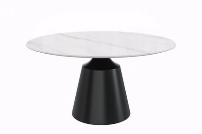 Prynn Modern Round Dining Table with a Sintered Stone/Glass Top in Stainless Steel - Elax Furniture