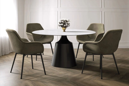 Prynn Modern Round Dining Table with a Sintered Stone/Glass Top in Stainless Steel - Elax Furniture