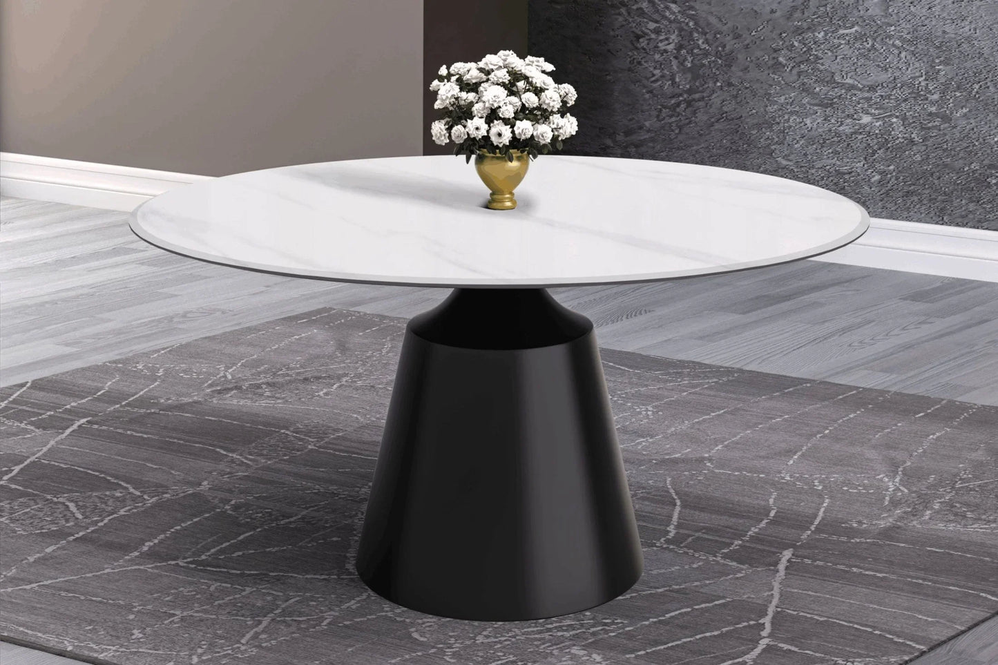 Prynn Modern Round Dining Table with a Sintered Stone/Glass Top in Stainless Steel - Elax Furniture