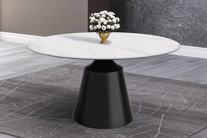 Prynn Modern Round Dining Table with a Sintered Stone/Glass Top in Stainless Steel - Elax Furniture