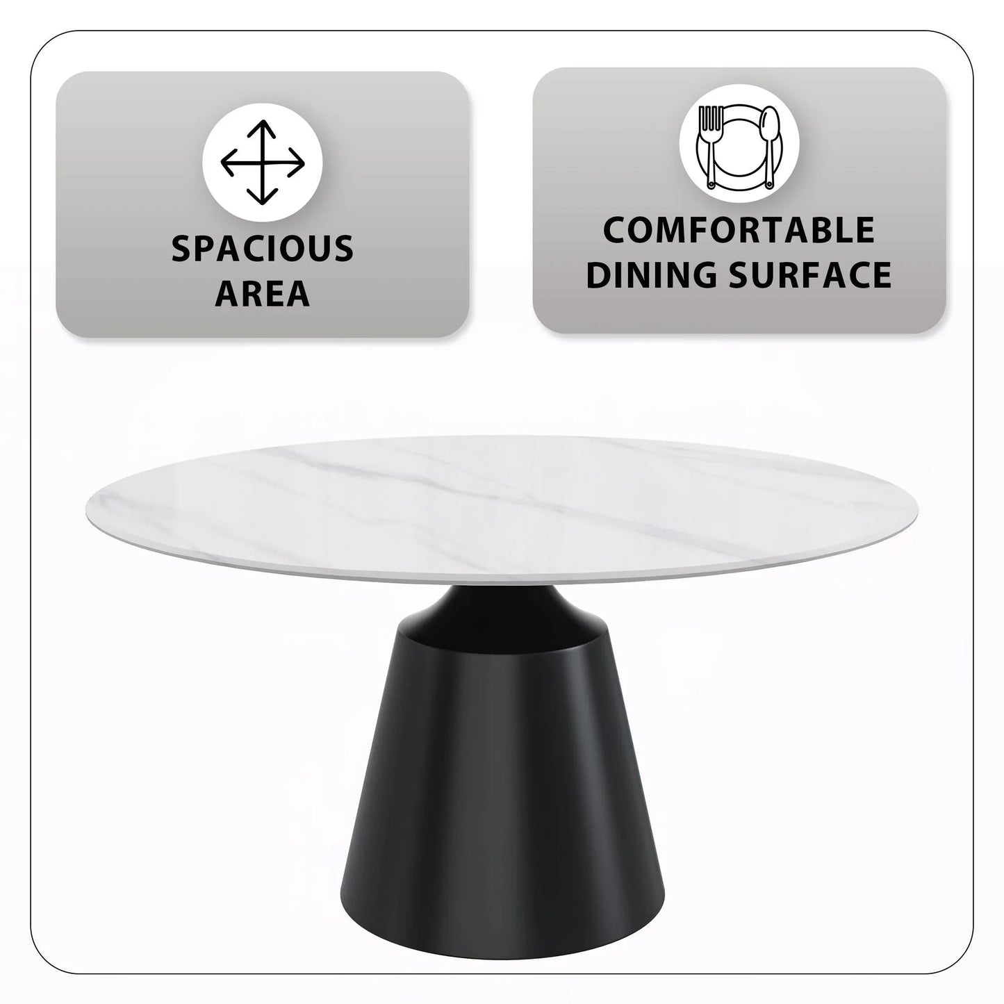 Prynn Modern Round Dining Table with a Sintered Stone/Glass Top in Stainless Steel - Elax Furniture