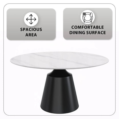 Prynn Modern Round Dining Table with a Sintered Stone/Glass Top in Stainless Steel - Elax Furniture