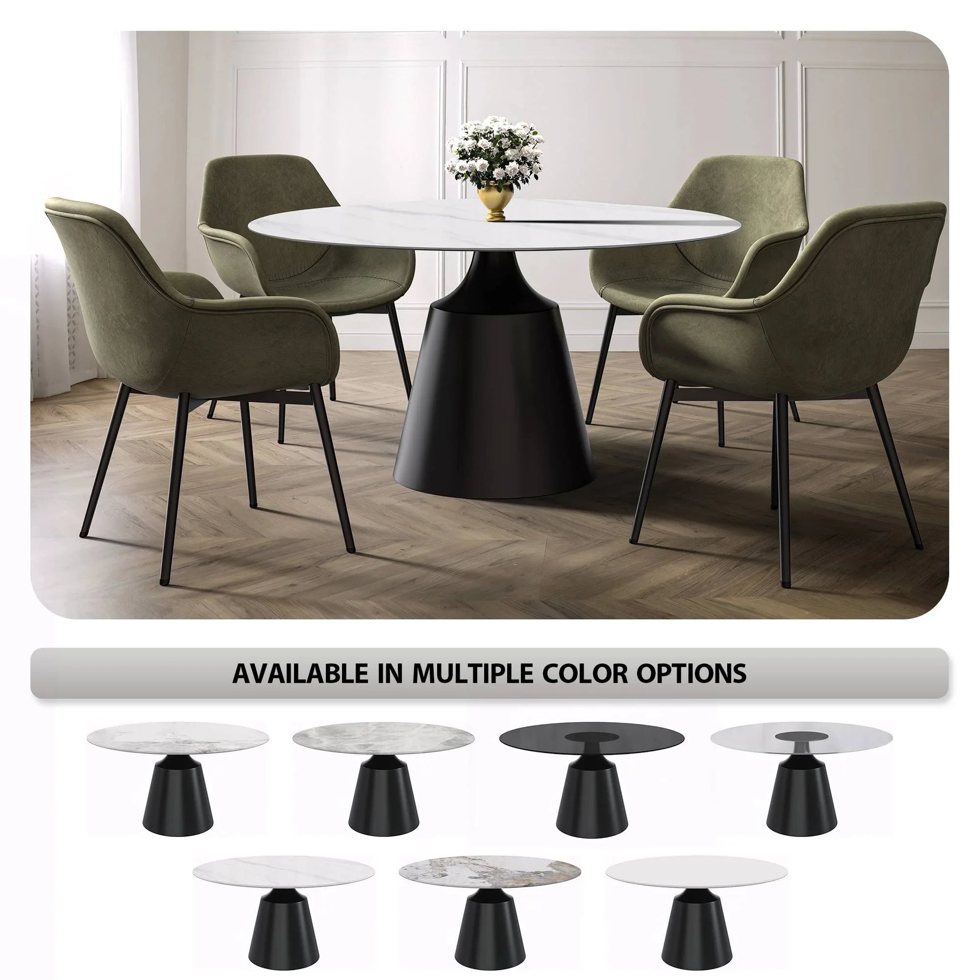 Prynn Modern Round Dining Table with a Sintered Stone/Glass Top in Stainless Steel - Elax Furniture