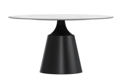 Prynn Modern Round Dining Table with a Sintered Stone/Glass Top in Stainless Steel - Elax Furniture