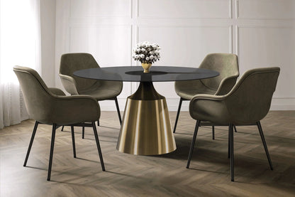 Prynn Modern Round Dining Table with a Sintered Stone/Glass Top in Stainless Steel - Elax Furniture