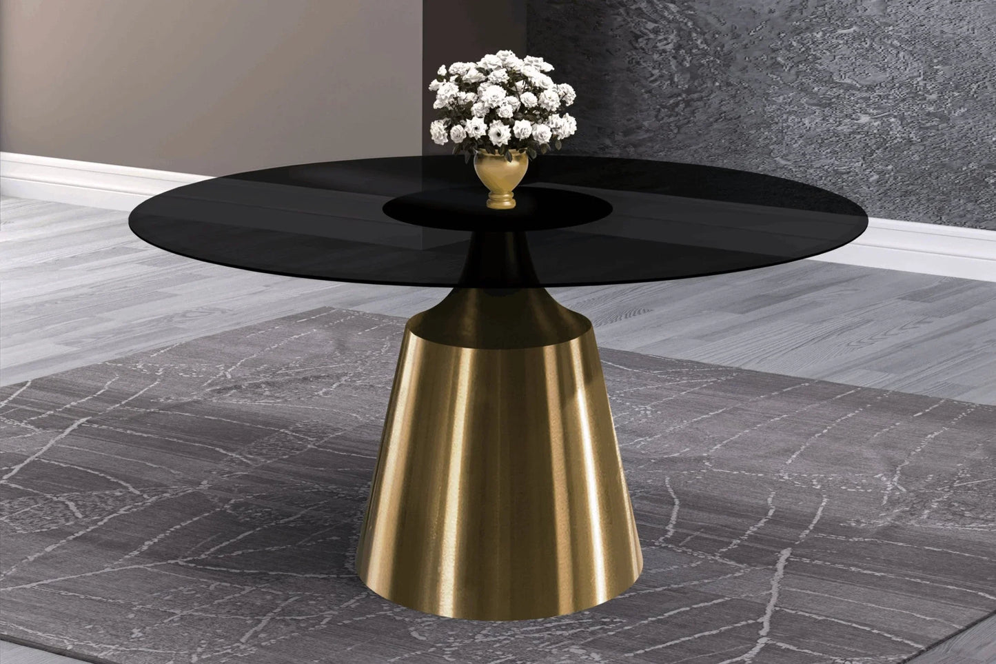 Prynn Modern Round Dining Table with a Sintered Stone/Glass Top in Stainless Steel - Elax Furniture
