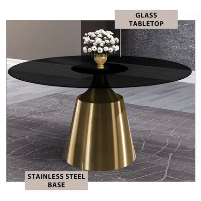 Prynn Modern Round Dining Table with a Sintered Stone/Glass Top in Stainless Steel - Elax Furniture