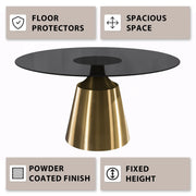 Prynn Modern Round Dining Table with a Sintered Stone/Glass Top in Stainless Steel - Elax Furniture