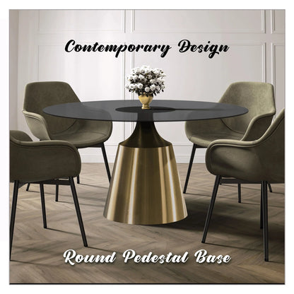 Prynn Modern Round Dining Table with a Sintered Stone/Glass Top in Stainless Steel - Elax Furniture