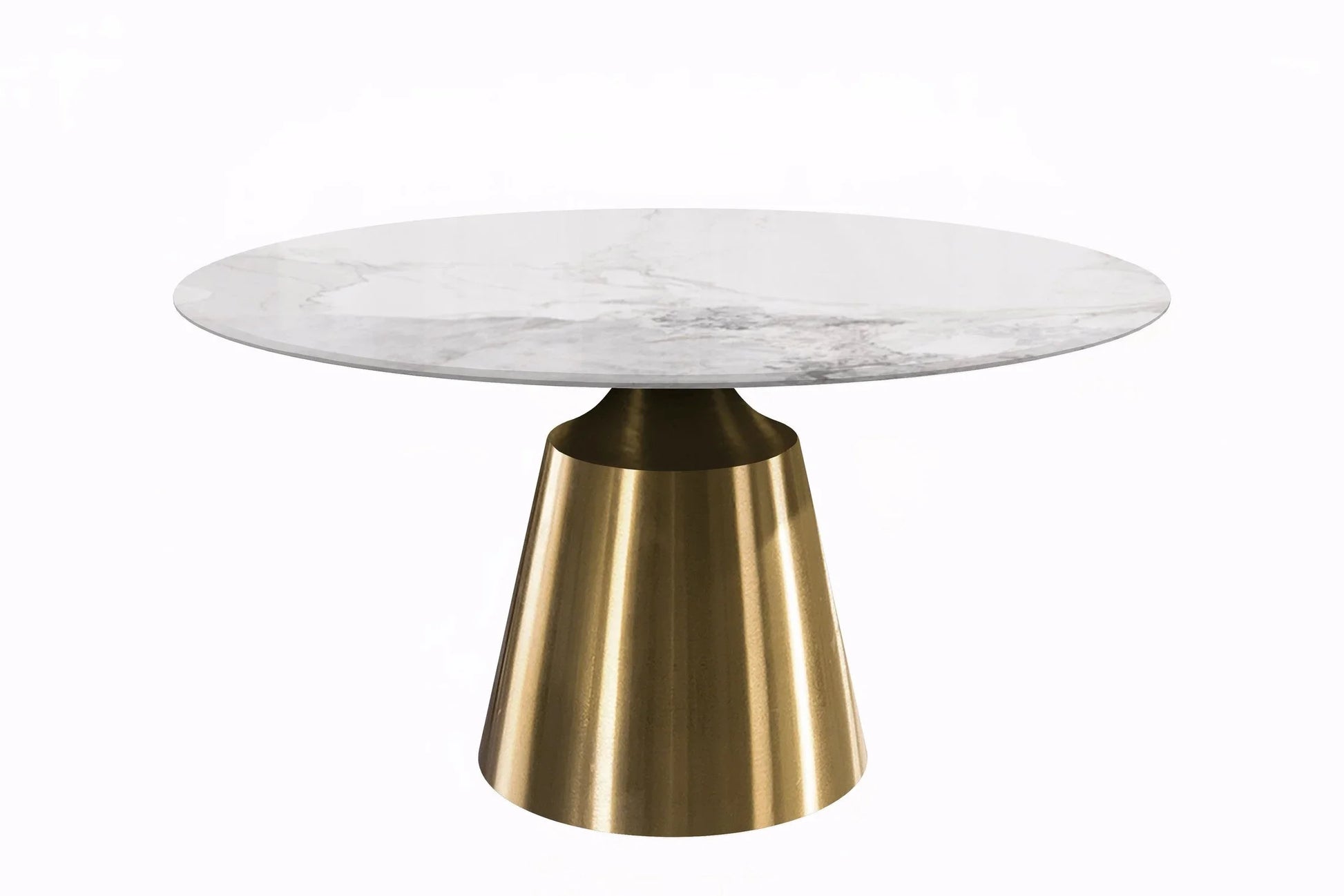 Prynn Modern Round Dining Table with a Sintered Stone/Glass Top in Stainless Steel - Elax Furniture