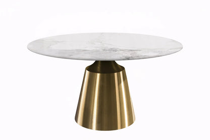 Prynn Modern Round Dining Table with a Sintered Stone/Glass Top in Stainless Steel - Elax Furniture