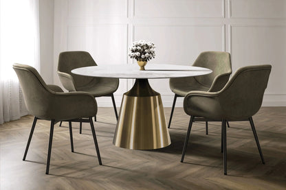 Prynn Modern Round Dining Table with a Sintered Stone/Glass Top in Stainless Steel - Elax Furniture