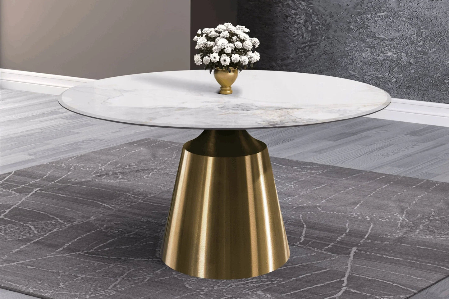 Prynn Modern Round Dining Table with a Sintered Stone/Glass Top in Stainless Steel - Elax Furniture