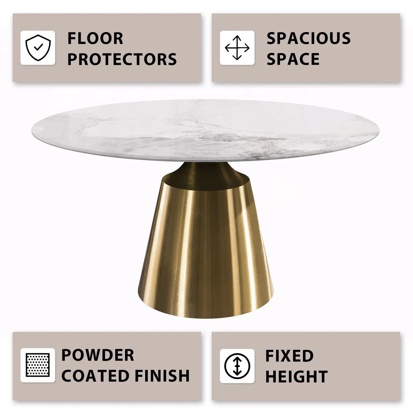 Prynn Modern Round Dining Table with a Sintered Stone/Glass Top in Stainless Steel - Elax Furniture
