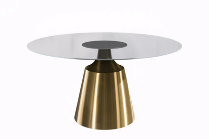 Prynn Modern Round Dining Table with a Sintered Stone/Glass Top in Stainless Steel - Elax Furniture