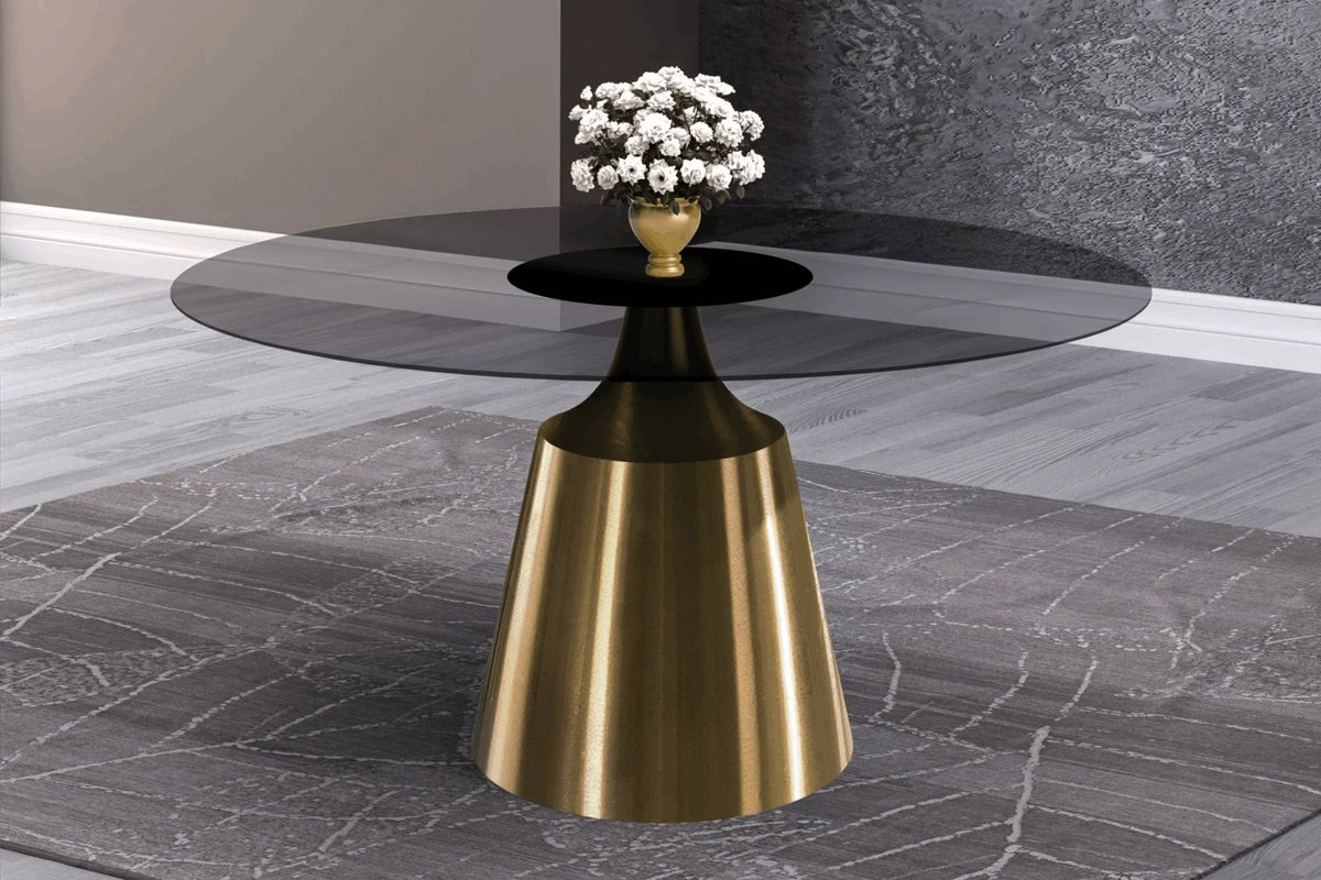 Prynn Modern Round Dining Table with a Sintered Stone/Glass Top in Stainless Steel - Elax Furniture