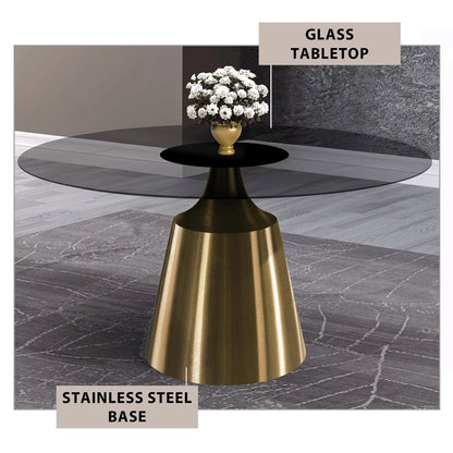 Prynn Modern Round Dining Table with a Sintered Stone/Glass Top in Stainless Steel - Elax Furniture