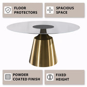 Prynn Modern Round Dining Table with a Sintered Stone/Glass Top in Stainless Steel - Elax Furniture