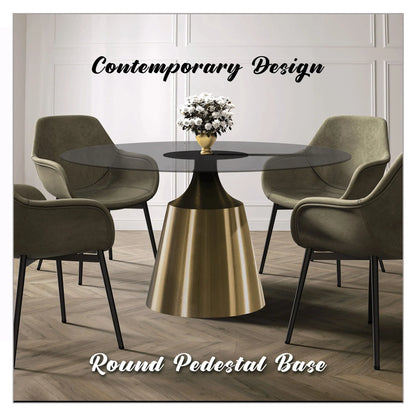 Prynn Modern Round Dining Table with a Sintered Stone/Glass Top in Stainless Steel - Elax Furniture