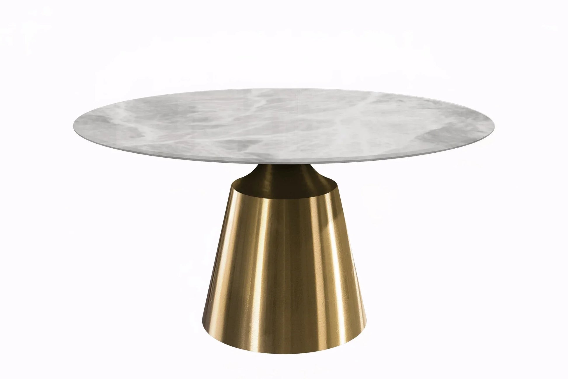 Prynn Modern Round Dining Table with a Sintered Stone/Glass Top in Stainless Steel - Elax Furniture