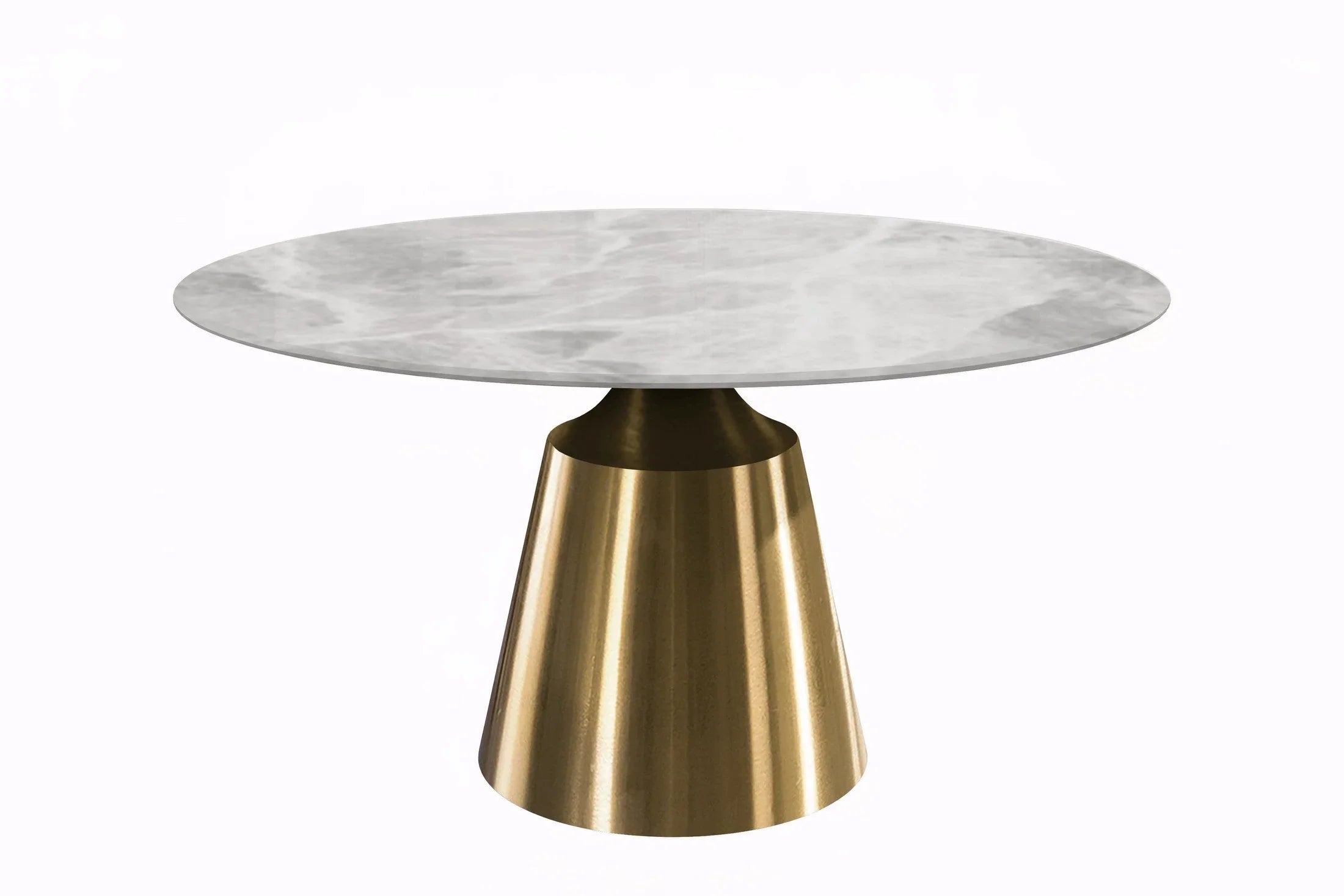 Prynn Modern Round Dining Table with a Sintered Stone/Glass Top in Stainless Steel - Elax Furniture