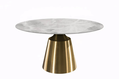 Prynn Modern Round Dining Table with a Sintered Stone/Glass Top in Stainless Steel - Elax Furniture