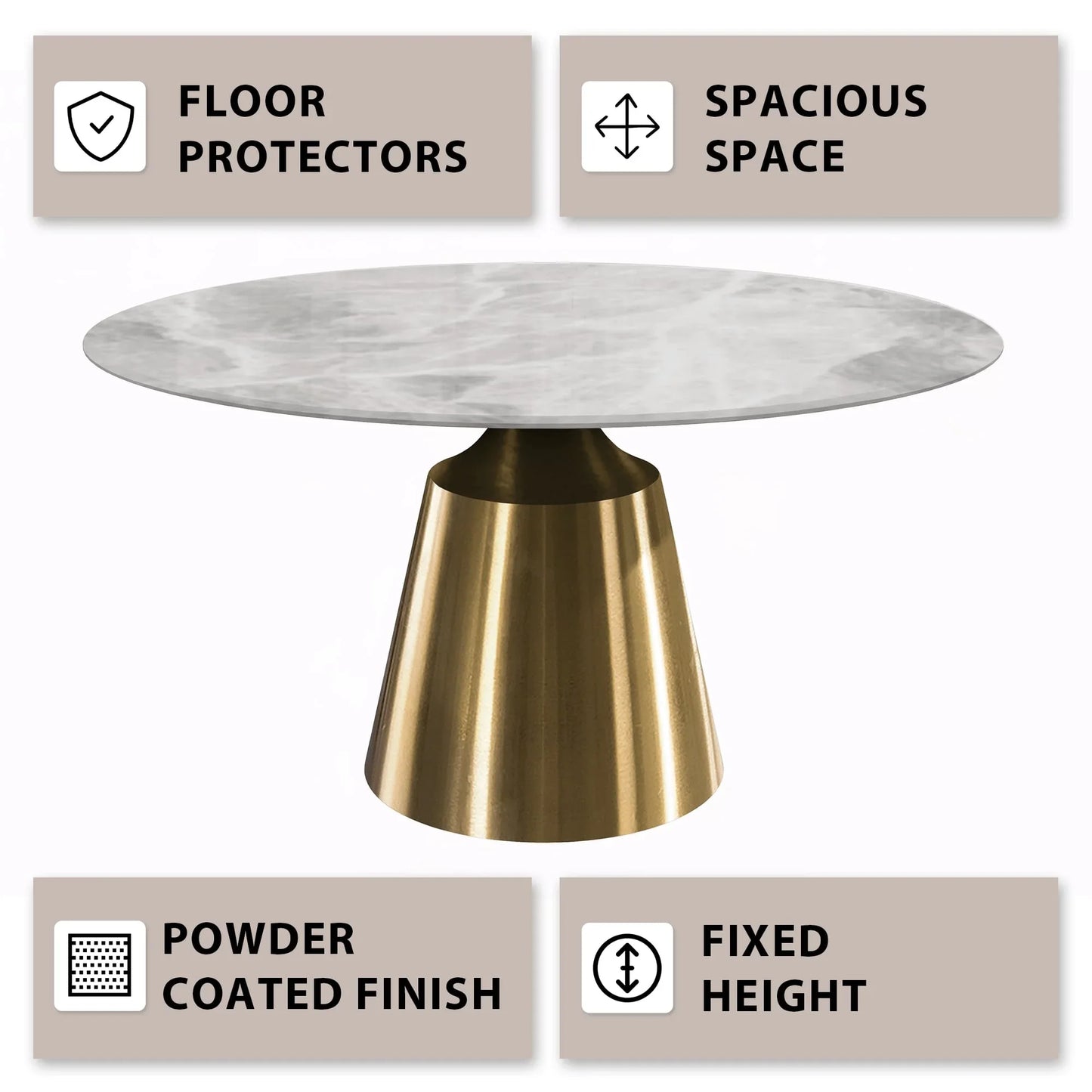 Prynn Modern Round Dining Table with a Sintered Stone/Glass Top in Stainless Steel - Elax Furniture